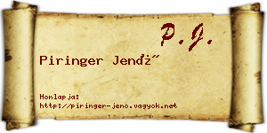Piringer Jenő névjegykártya